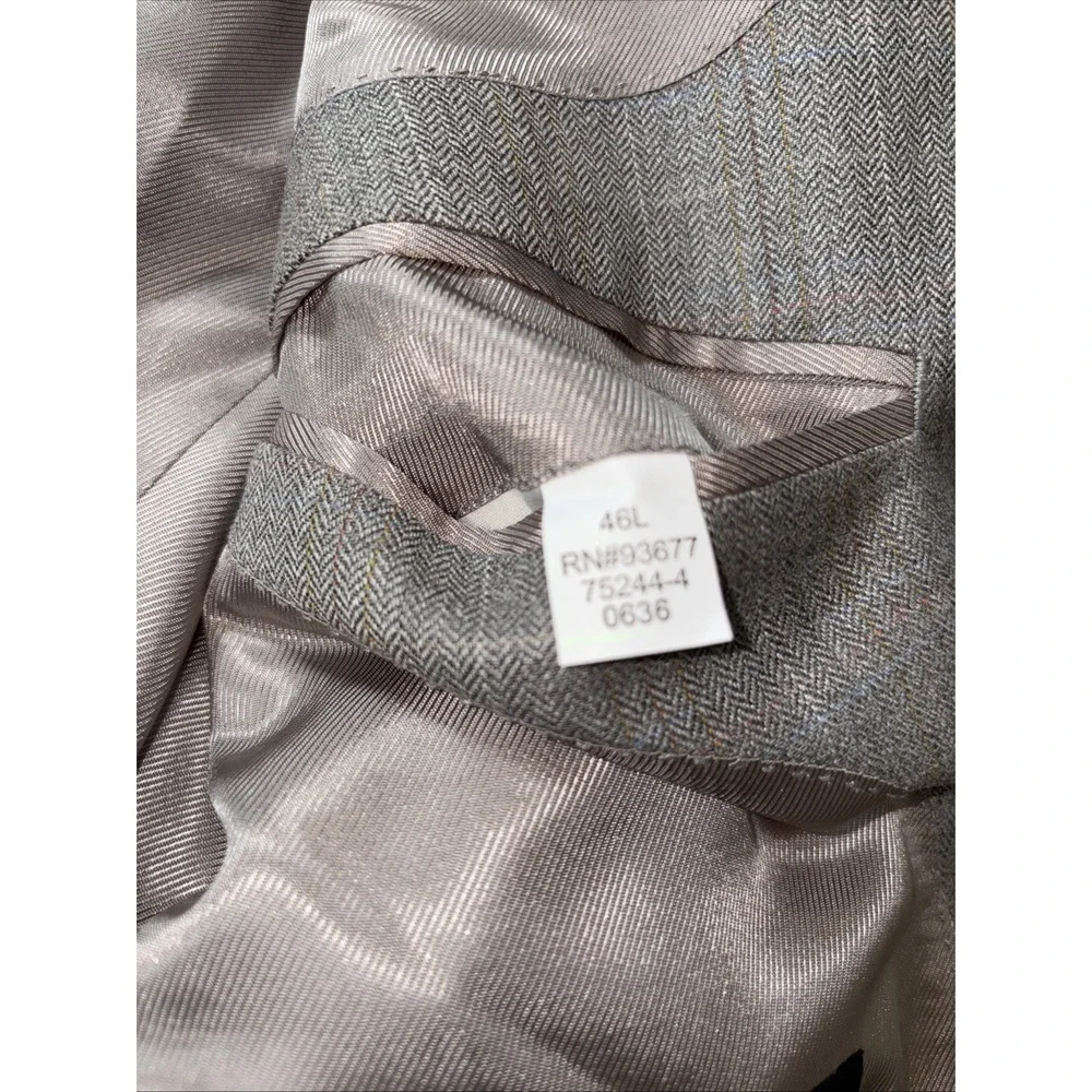 Stafford Mens 46 L Tan Windowpane Silk/Wool Blend Suit Jacket 46L Coat‎ 3 Button
